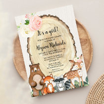 It's a girl forest friends woodland baby shower invitation