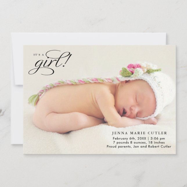 It's a Girl Full Photo Birth Announcement (Front)