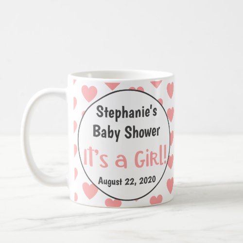 Its a Girl Fun Pink Hearts Custom Baby Shower Coffee Mug