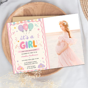 It's a Girl Fun Summer Tropical Baby Shower Photo Invitation