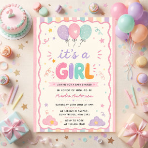 It's a Girl Fun Summer Tropical Pool Baby Shower Invitation