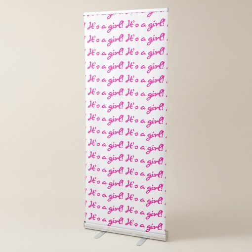 Its A Girl Gender Reveal Hot Pink Selfie Backdrop Retractable Banner Zazzle 