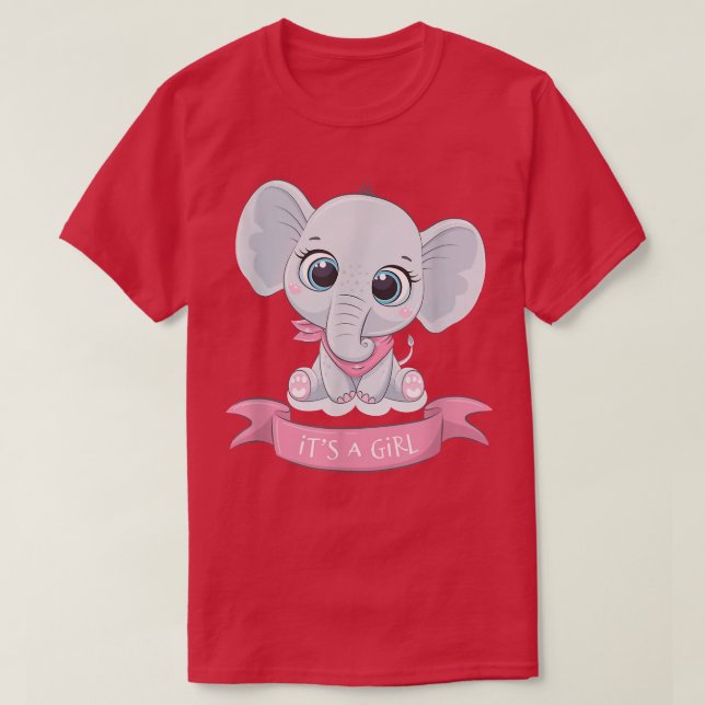 It's a Girl Gender Reveal Party Team Girl Cute Ele T-Shirt (Design Front)