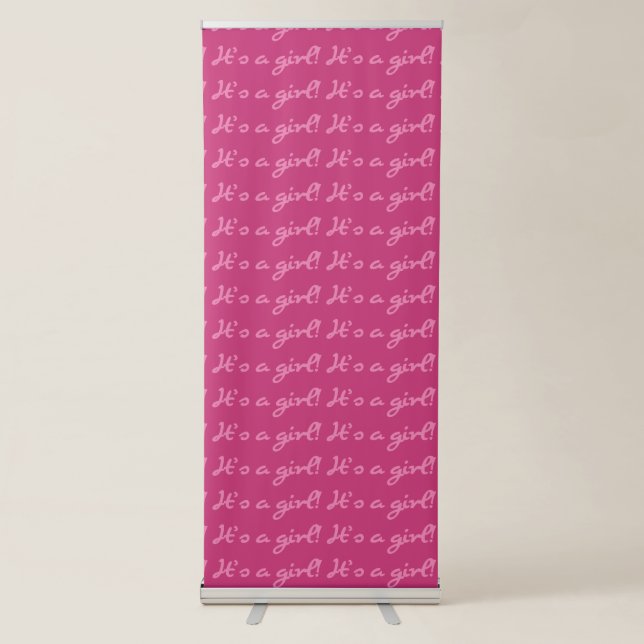 It's a Girl Gender Reveal Pink Selfie Backdrop Retractable Banner (Front)