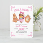 It's a Girl Gingerbread Baby Shower Invitation (Standing Front)