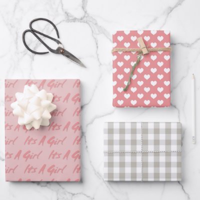 Its A Girl Gingham And Heart  Wrapping Paper Sheets