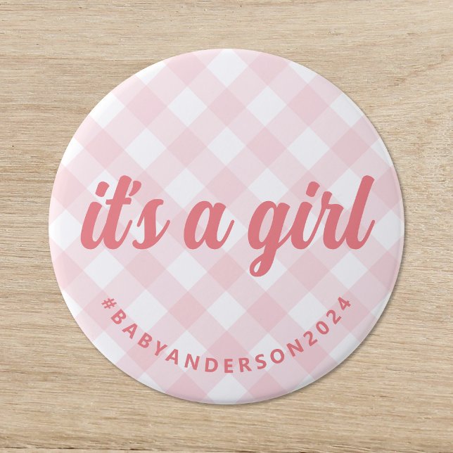 It's a Girl Gingham Baby Shower Button (Creator Uploaded)