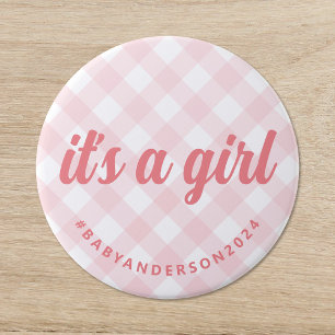 It's a Girl Gingham Baby Shower Button