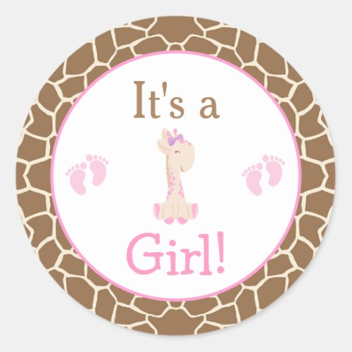 Its a Girl Giraffe Baby Shower Classic Round Sticker