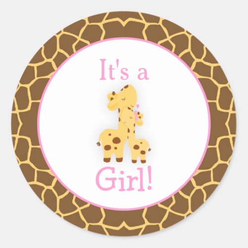 Its a Girl Giraffe Baby Shower Classic Round Sticker