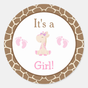 It's a Girl Giraffe Baby Shower Classic Round Sticker