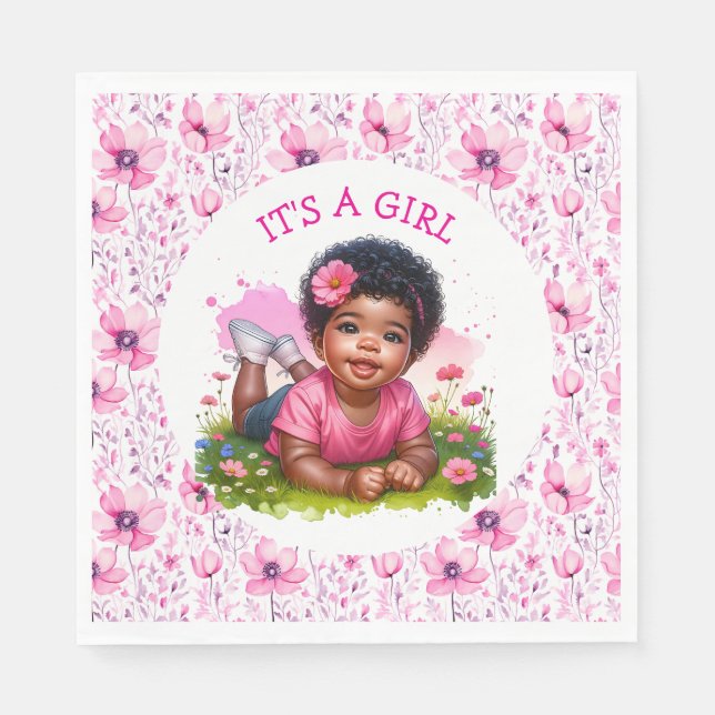It's a Girl |  Girl's Floral Baby Shower  Napkins (Front)