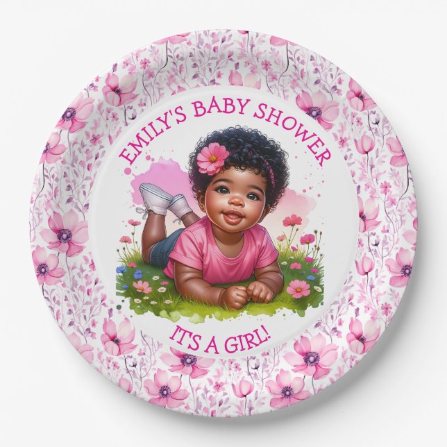 It's a Girl |  Girl's Floral Baby Shower  Paper Plates (Front)