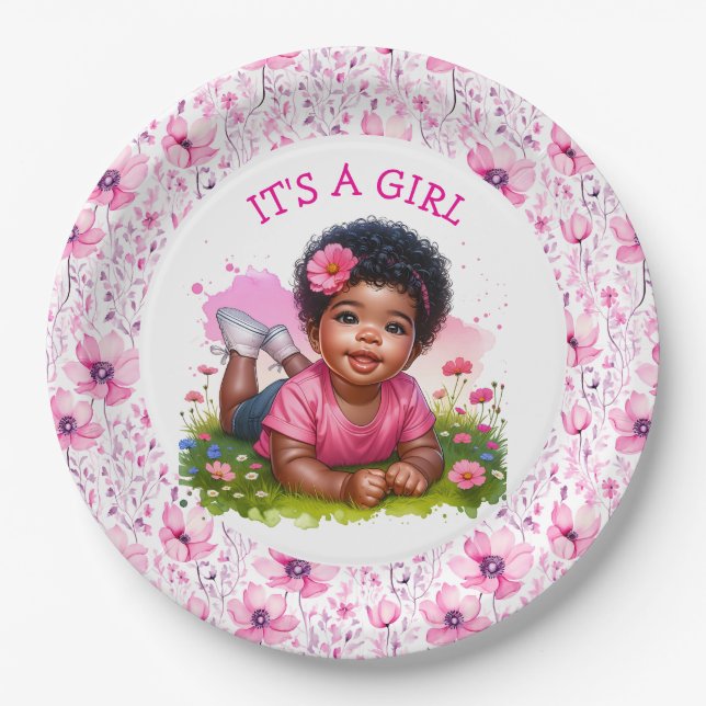 It's a Girl |  Girl's Floral Baby Shower  Paper Plates (Front)