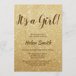 It's A Girl Gold Glitter Baby Shower Invitation