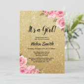It's A Girl Gold Glitter Floral Baby Shower Invitation (Standing Front)