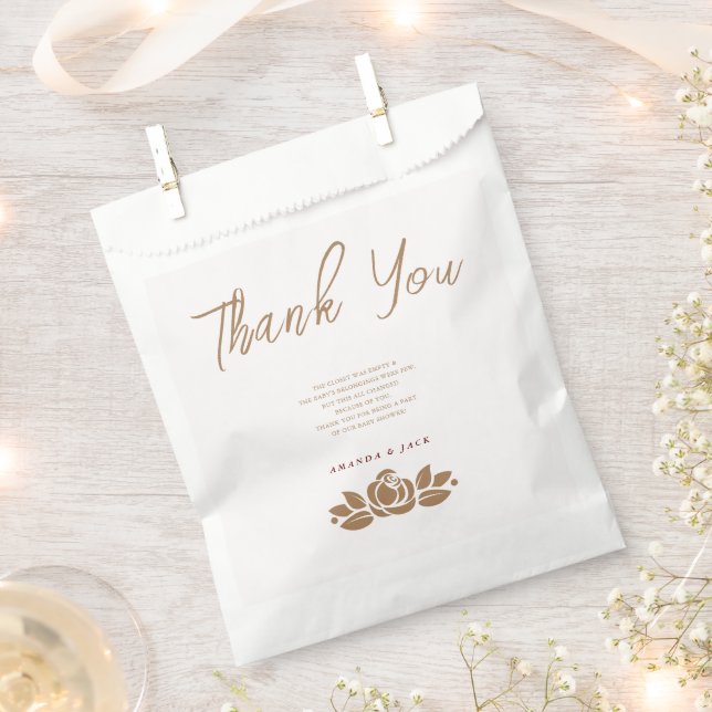 Its A Girl Gold White Floral Baby Shower Favor Bag (Clipped)