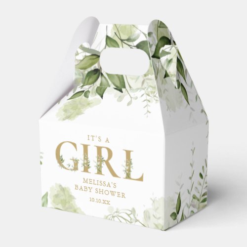 Its A Girl Greenery Botanical Gold Baby Shower Favor Boxes