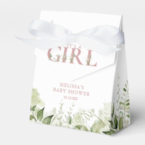 Its A Girl Greenery Dusty Rose Baby Shower Favor Boxes