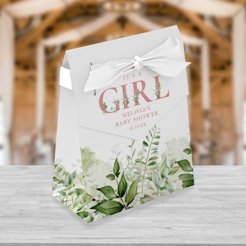 Its A Girl Greenery Dusty Rose Baby Shower Favor Boxes