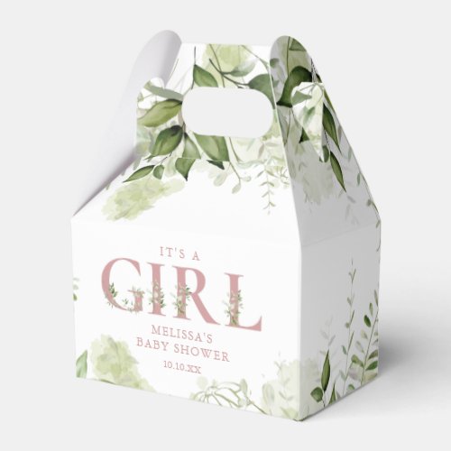 Its A Girl Greenery Dusty Rose Pink Baby Shower Favor Boxes