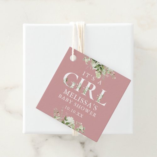 Its A Girl Greenery Dusty Rose Pink Baby Shower Favor Tags