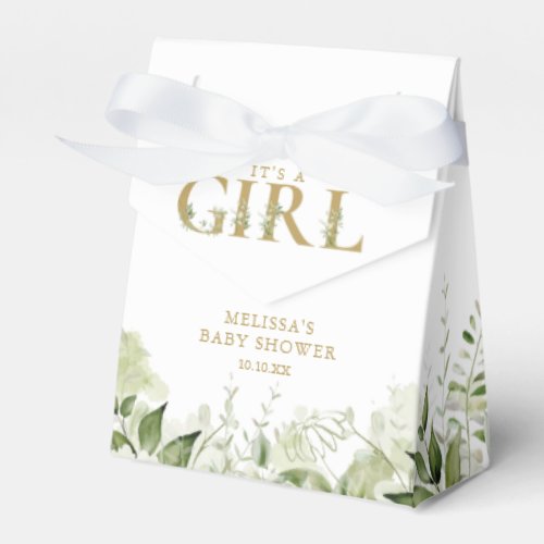 Its A Girl Greenery Foliage Gold Baby Shower Favor Boxes