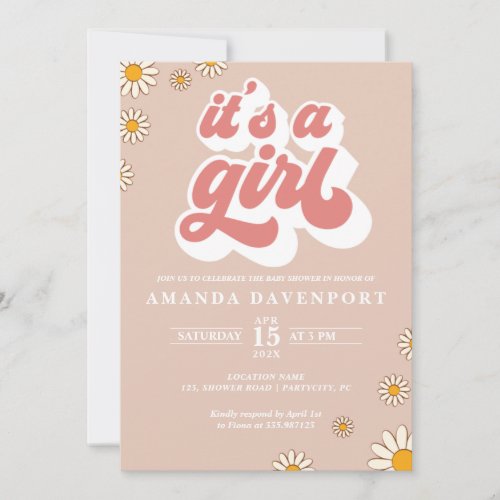 Its a girl Groovy  Baby Shower Invitation