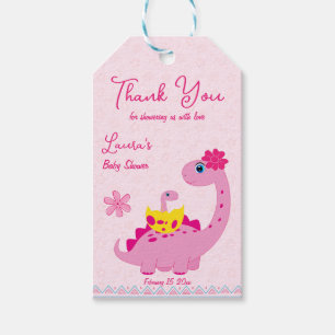 It's a girl hatching soon dinosaur mom baby shower gift tags