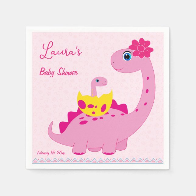 It's a girl hatching soon dinosaur mom baby shower napkins (Front)