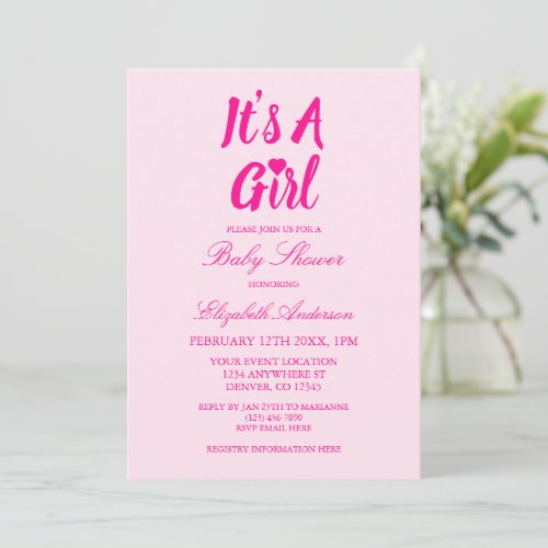 Its a Girl Heart Baby Shower Invitation