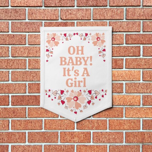 Its A Girl Heart Flowers Party  Pennant