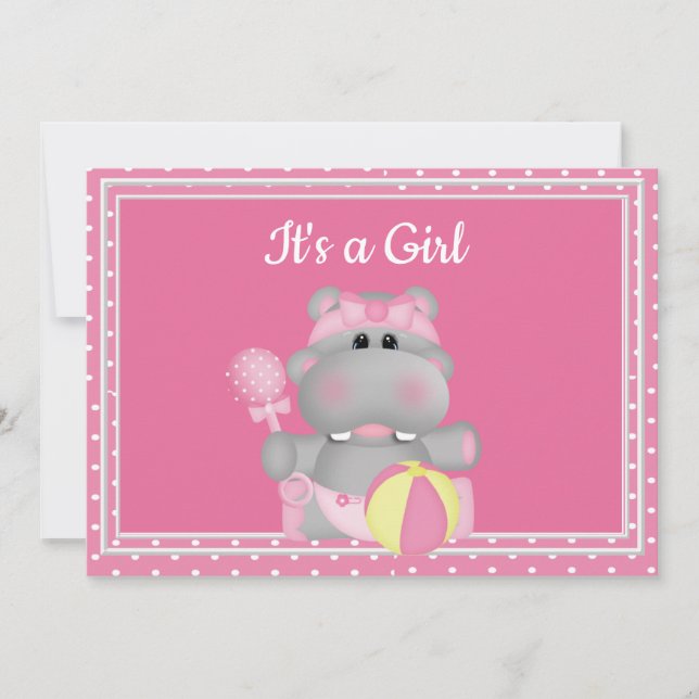 It's a Girl Hippo Baby Shower Invitation (Front)