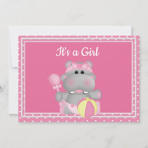 Its a Girl Hippo Baby Shower Invitation