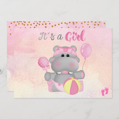Its a Girl Hippo Baby Shower Invitation
