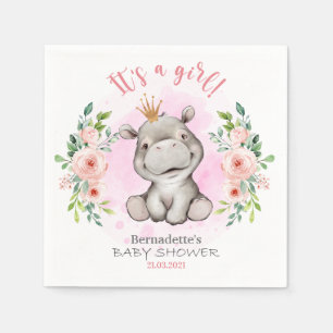 It's a girl Hippo Baby Shower Napkins