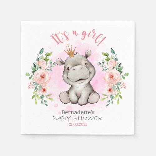 Its a girl Hippo Baby Shower Napkins