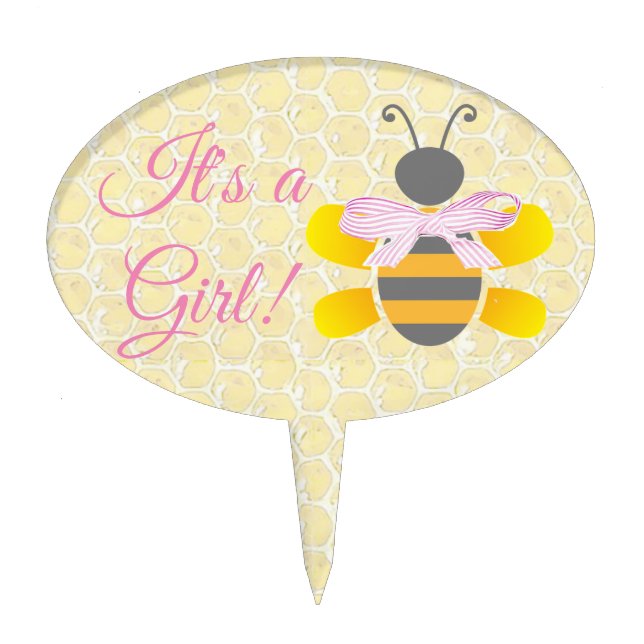 Its a Girl Honeycomb Bumble bee Cupcake Topper (Front)