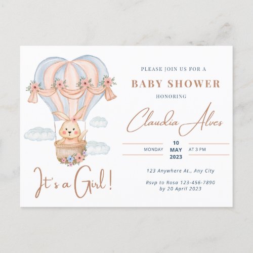 its a girl invitation baby shower postcard