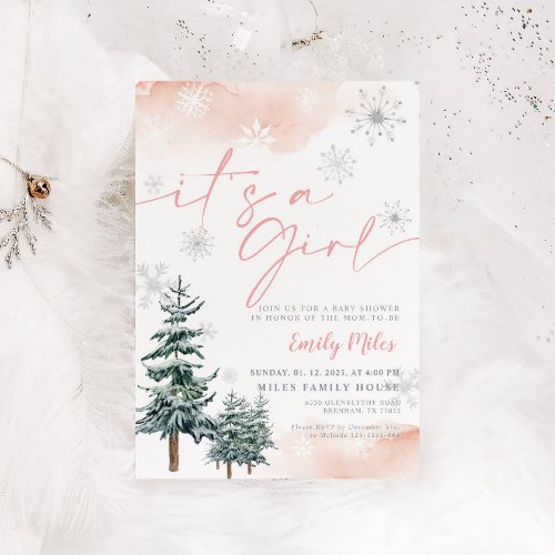 Its a girl invitation Winter baby shower  Invitation