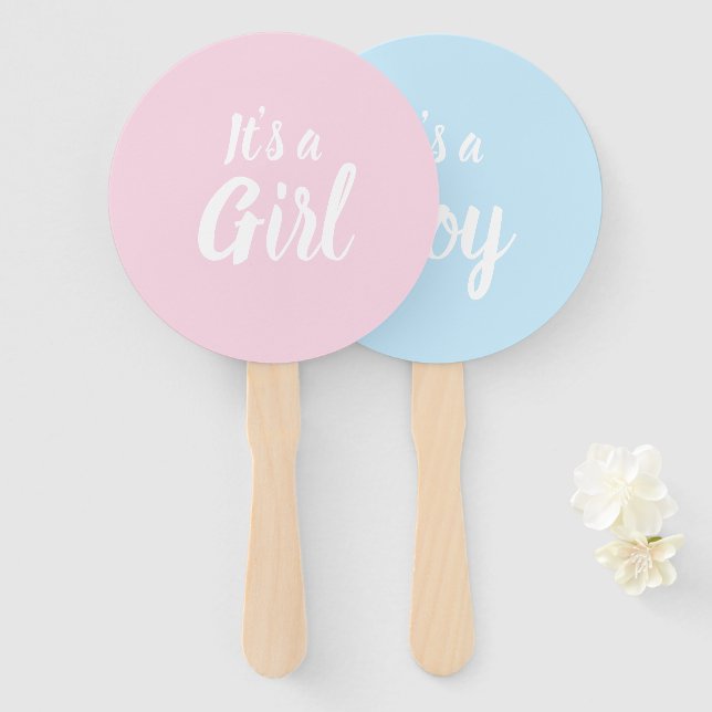 It's a Girl, It's a Boy baby shower gender reveal  Hand Fan (Front and Back)