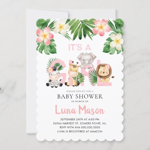 Its a Girl Jungle Baby Shower Invitation