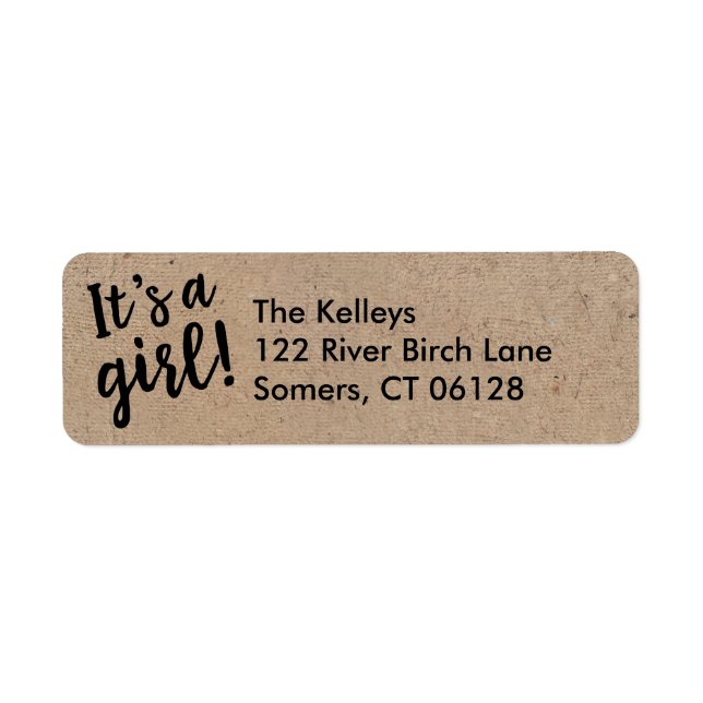 It's a Girl, Kraft Style Rustic Address Label (Front)