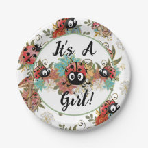It's A Girl Ladybug Baby Shower Plates, Tableware.