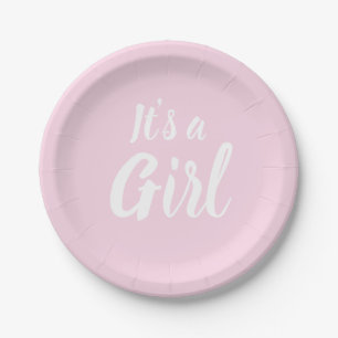 It's a Girl, light pink baby shower gender reveal Paper Plates
