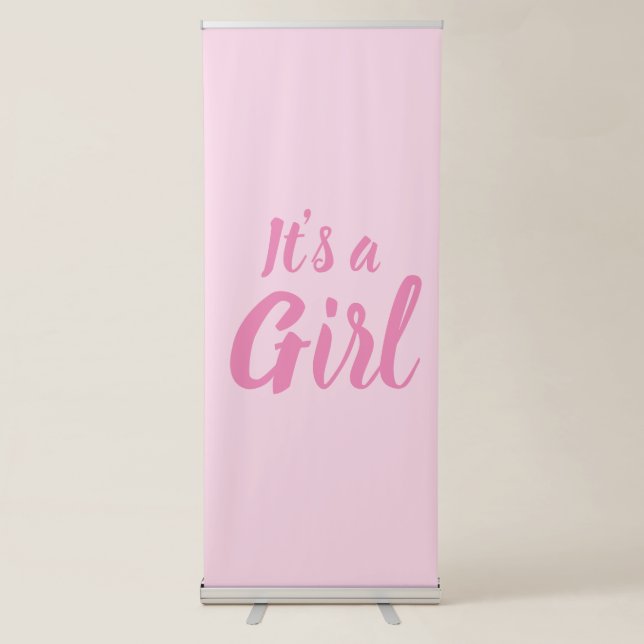 It's a Girl, light pink baby shower, gender reveal Retractable Banner (Front)