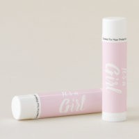 It's a Girl, light pink white baby shower favors Lip Balm