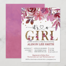 It's a Girl Lila and Gold Confetti Baby Shower