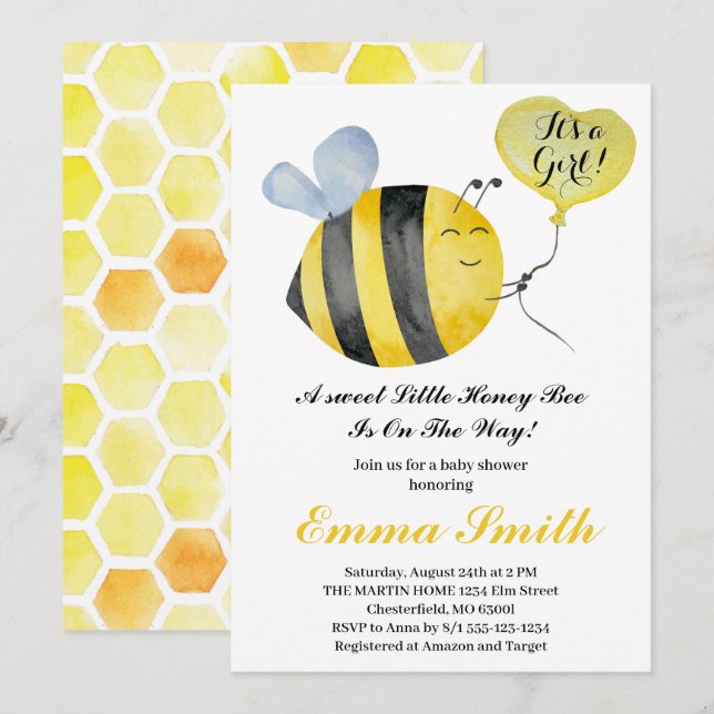 It's a Girl Little Honey Bee Baby Shower   Invitation (Front/Back)