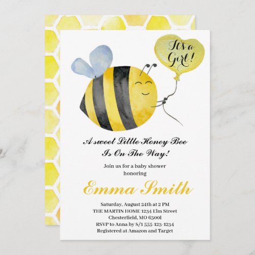 Its a Girl Little Honey Bee Baby Shower   Invitation